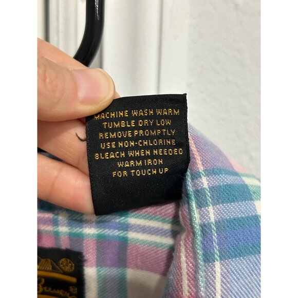 Vintage Eddie Bauer Flannel Plaid Button Front Shirt Pink Blue Sz 6 Preppy Ranch - Picture 8 of 10